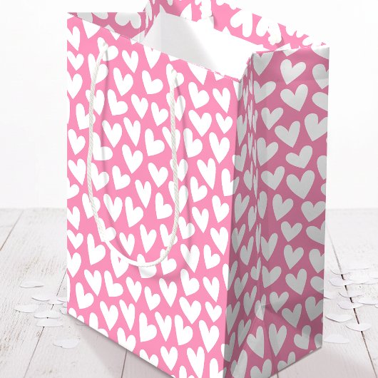 Hartjespatroon Roze Wit Valentijn Medium Cadeauzakje