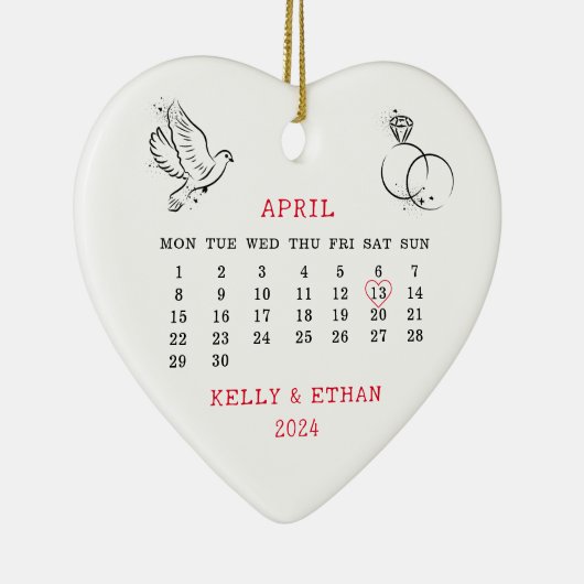 Hartkalender trouwdatum april 2024 keramisch ornament (Rechts)