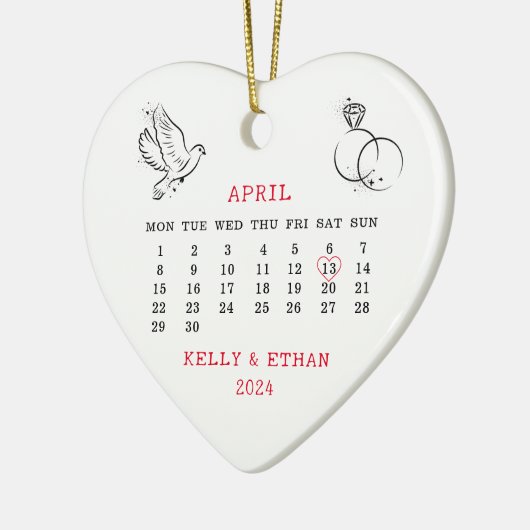 Hartkalender trouwdatum april 2024 keramisch ornament (Links)