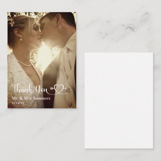 Hartkalligrafie Foto bruiloft Bedankt budget Notitiekaartje (Voorkant / Achterkant)