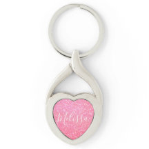 Hartkeychain Glitter Gepersonaliseerde naam Roze