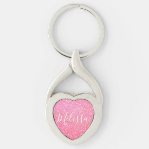 Hartkeychain Glitter Gepersonaliseerde naam Roze Sleutelhanger