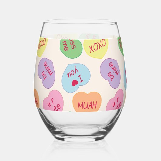 Hartkleurig patroon Valentijn Wijnglas Zonder Voet (Achterkant)