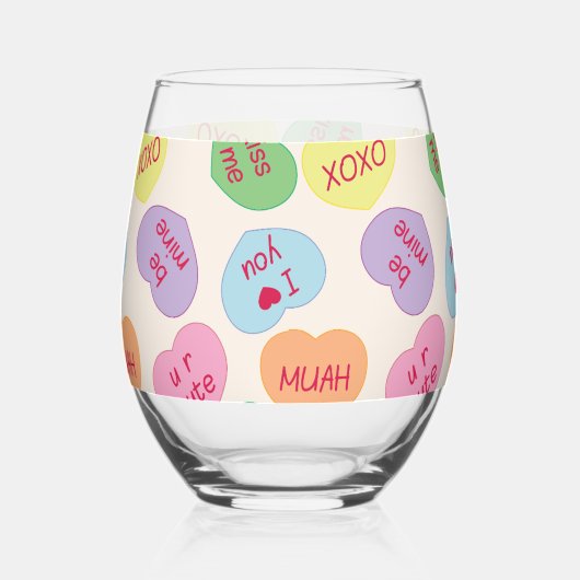 Hartkleurig patroon Valentijn Wijnglas Zonder Voet (Links)