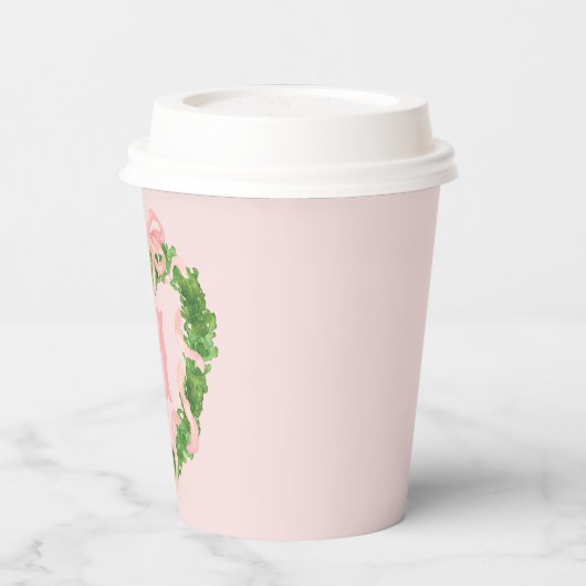 Hartkrans met roze boog | Monogram Papieren Bekers (Links)