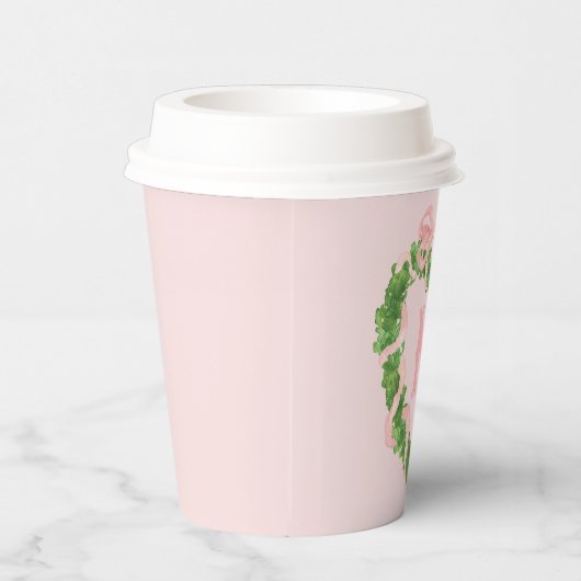 Hartkrans met roze boog | Monogram Papieren Bekers (Rechts)