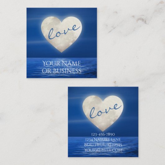 Hartliefde Volle Maan over Water Beach Vierkante Visitekaartje (Voorkant / Achterkant)