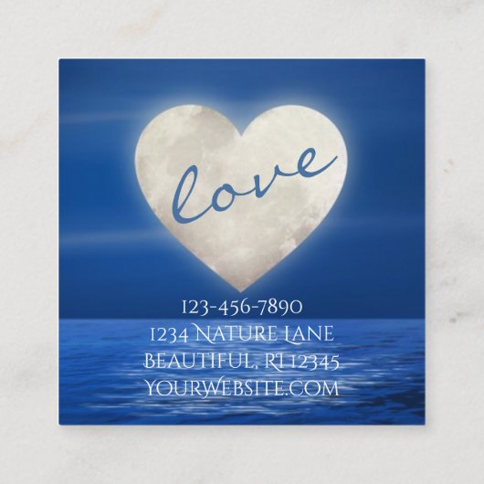 Hartliefde Volle Maan over Water Beach Vierkante Visitekaartje (Achterkant)