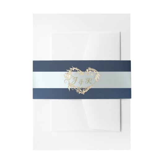 Hartmonogram - Blauw/Zilver Uitnodigingen Wikkel (Voorkant Voorbeeld)