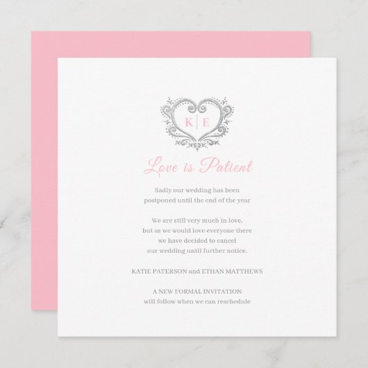 Hartmonogram geannuleerd bruiloft liefdespatiënt r aankondiging (Voorkant / Achterkant)