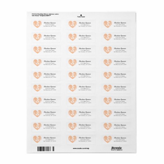 hartmonogram Peach Return Address Labels (Full Sheet)