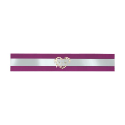 Hartmonogram - Plum/Silver Uitnodigingen Wikkel (Vlak)