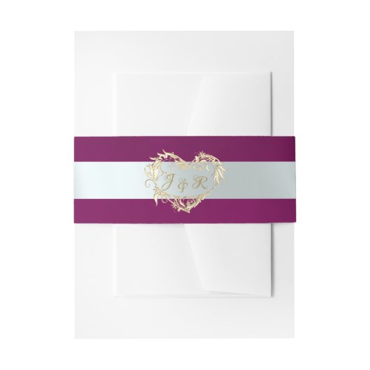 Hartmonogram - Plum/Silver Uitnodigingen Wikkel (Voorkant Voorbeeld)