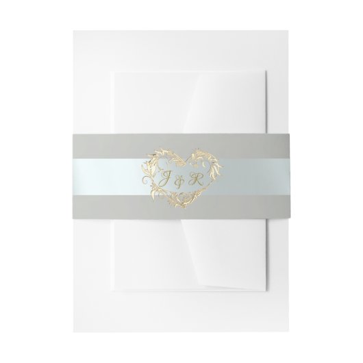 Hartmonogram - Salie/Zilver Uitnodigingen Wikkel (Voorkant Voorbeeld)