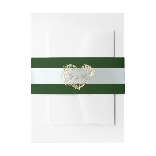 Hartmonogram - Smaragd/Zilver Uitnodigingen Wikkel (Voorkant Voorbeeld)