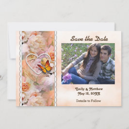 Hartparels, Oranje Rozen, vlinders Save Date Save The Date