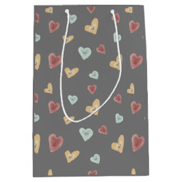 Hartpatroon geschenkzak - donkergrijs medium cadeauzakje