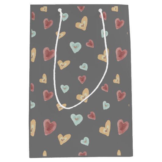 Hartpatroon geschenkzak - donkergrijs medium cadeauzakje (Voorkant)