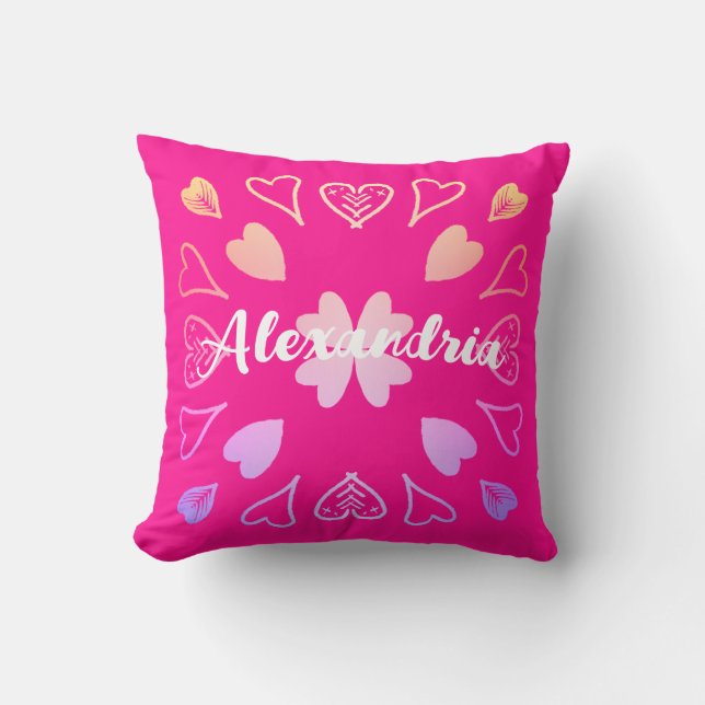Hartpatroon Hot roze gepersonaliseerd Kussen (Voorkant)