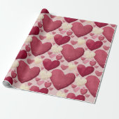 Hartpatroon Inpakpapier - Roze, Rood, (Uitgerold)