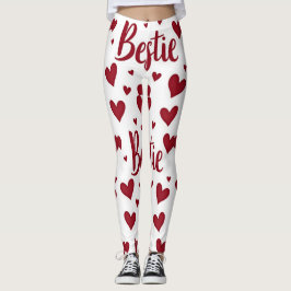 Hartpatroon met "Bestie" tekst in cursief rood Leggings