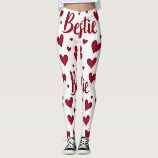 Hartpatroon met "Bestie" tekst in cursief rood Leggings
