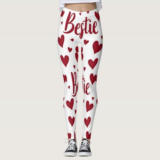 Hartpatroon met "Bestie" tekst in cursief rood Leggings (Voorkant)