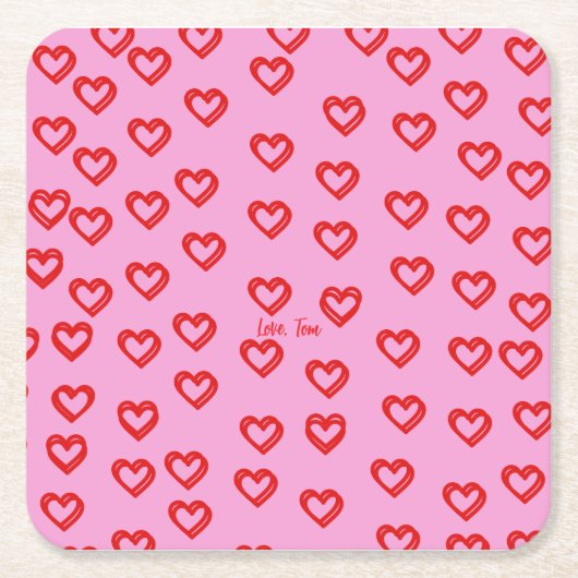 Hartpatroon met eigen naam voor Valentijnsdag Kartonnen Onderzetters (Voorkant)