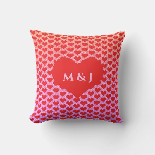 Hartpatroon Monogrammen Roze Goud Roze Glitters Buitenkussen (Voorkant)