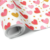 Hartpatroon ontwerp | Rode, roze en gouden harten Cadeaupapier (Rol Hoek)