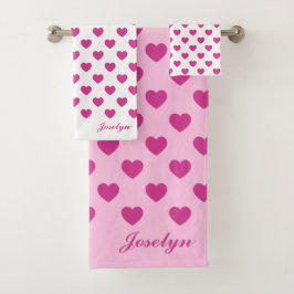 Hartpatroon Preppy Roze y2k Monogram Naam Bad Handdoek