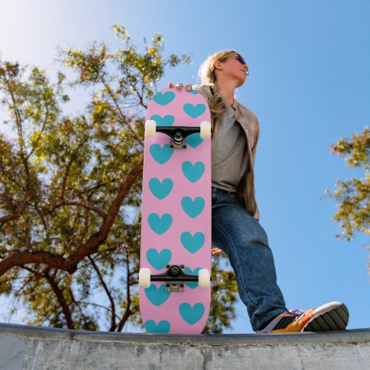Hartpatroon Roze en Blauw Persoonlijk Skateboard (Buiten 1)