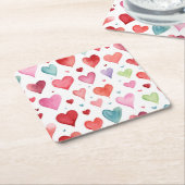 Hartpatroon Waterverf Modern Rood Roze Blauw Kartonnen Onderzetters (Schuin)