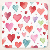 Hartpatroon Waterverf Modern Rood Roze Blauw Kartonnen Onderzetters (Voorkant)