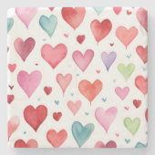 Hartpatroon Waterverf Modern Rood Roze Blauw Stenen Onderzetter (Voorkant)