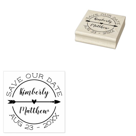 Hartpijl Calligrafie Namen Save Our Date Rubberstempel (Gestempeld)