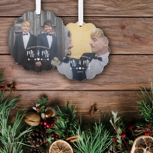 Hartpijlen Eerste Kerstmis Mr & Mr Foto Ornament Kaart