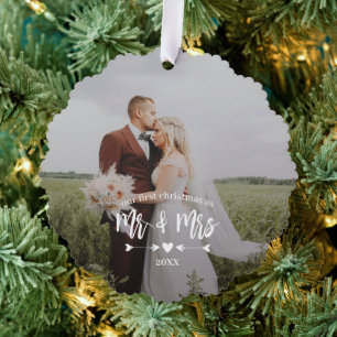 Hartpijlen Eerste Kerstmis Mr. Mrs. Foto Ornament Kaart