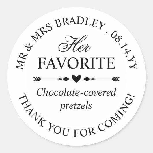 Hartpijlen Haar Favoriete Trouwcandy Favor Ronde Sticker (Voorkant)