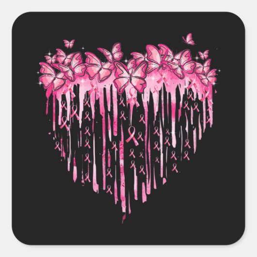 Hartroze lint Butterflies Breast Cancer Awaren Vierkante Sticker (Voorkant)