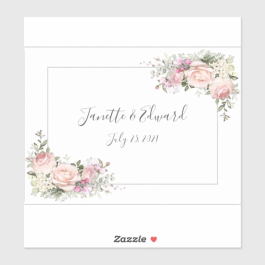 Hartrozen Roze Rozen en Groene Tinten | Sticker (Vel)