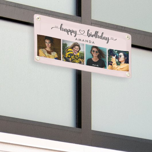 Hartscript 4 Foto Happy Birthday-banner Spandoek (Buitenkant Gebouw)