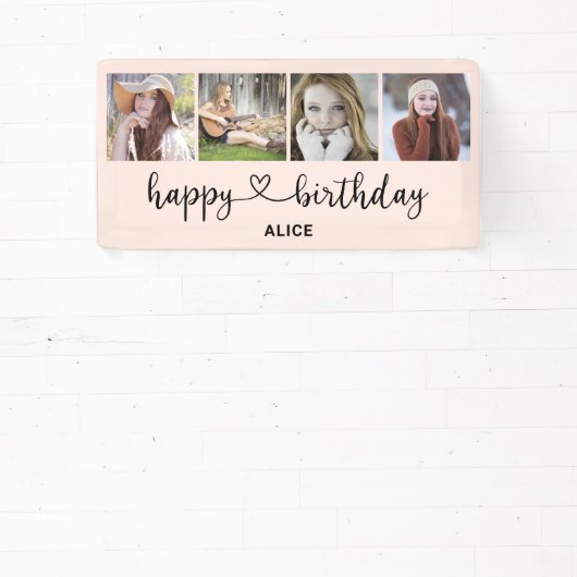 Hartscript 4 Foto Happy Birthday-banner Spandoek (Insitu)