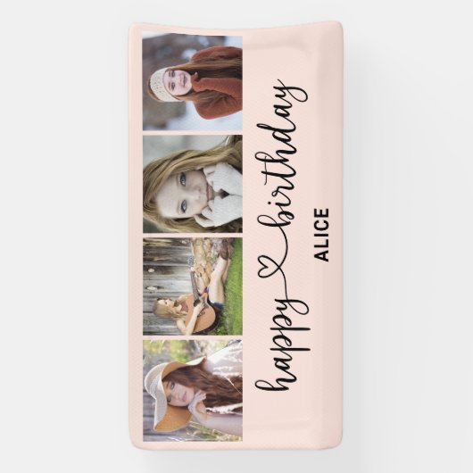 Hartscript 4 Foto Happy Birthday-banner Spandoek (Verticaal)