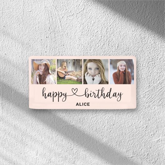 Hartscript 4 Foto Happy Birthday-banner Spandoek