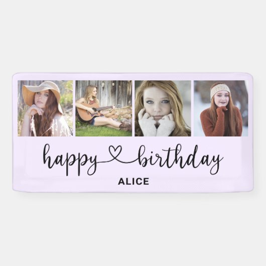 Hartscript 4 Foto Happy Birthday-banner Spandoek (Horizontaal)