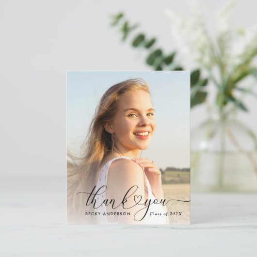 Hartscript Dank u Script afstuderen kaart (Staand voorkant)