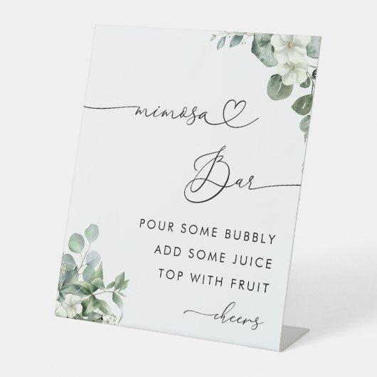 Hartscript en Eucalyptus Vrijgezellenfeest Mimosa Reclamebord Met Voetstuk (Voorkant)