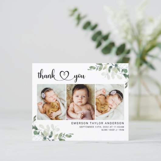 Hartscript Eucalyptus New Baby Dank je creditcard (Staand voorkant)