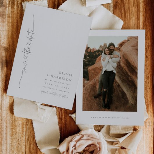 Hartscript Sla de datum aankondiging fotokaart op